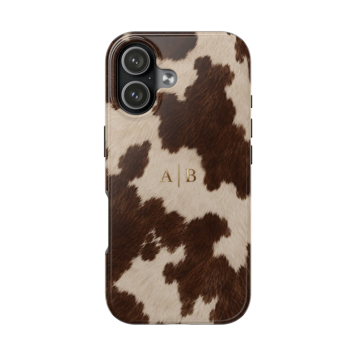 PERSONALIZED BROWN COWHIDE MONOGRAM INITIALS CUSTOM NAME PHONE CASE