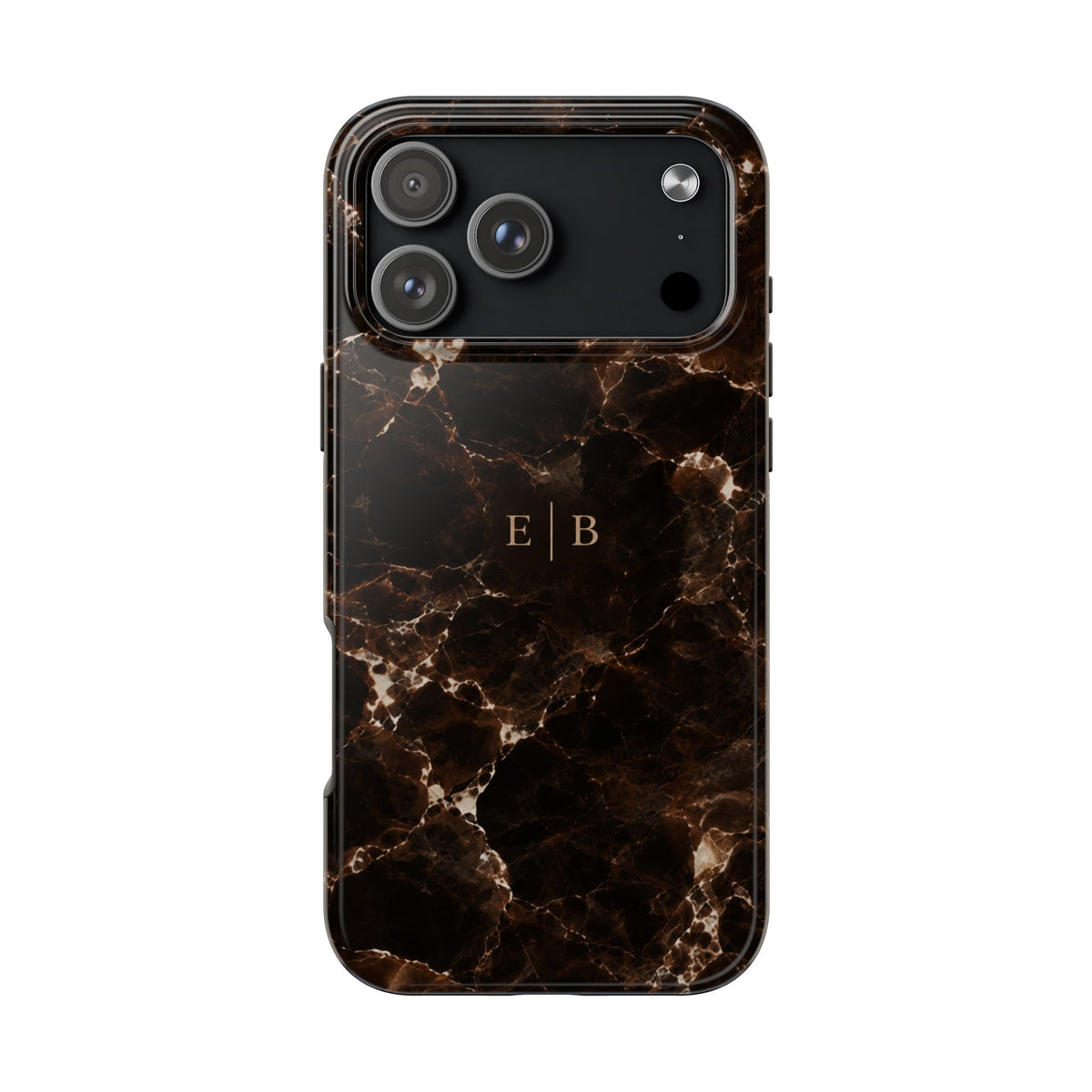 PERSONALIZED DARK BROWN MARBLE MONOGRAM INITIALS CUSTOM NAME PHONE CASE