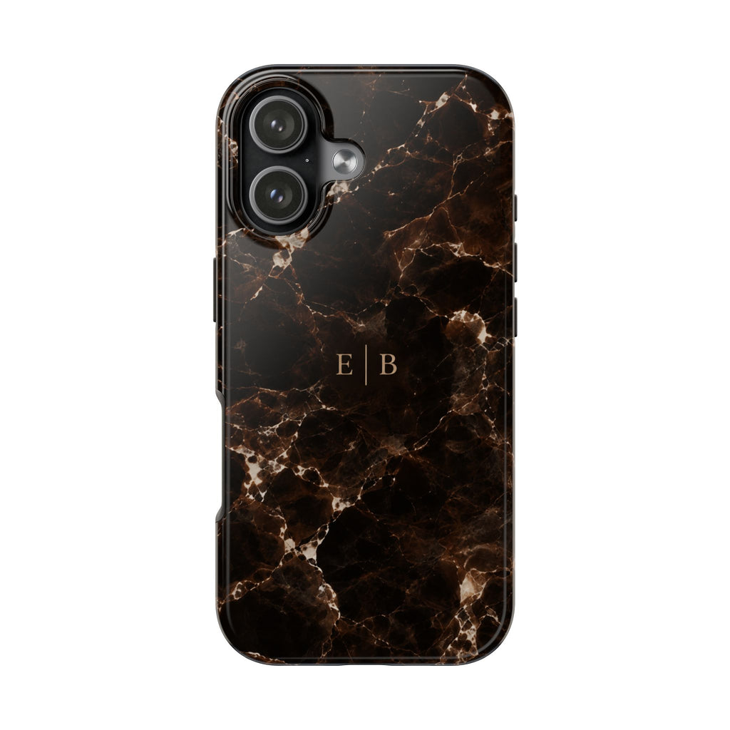 PERSONALIZED DARK BROWN MARBLE MONOGRAM INITIALS CUSTOM NAME PHONE CASE