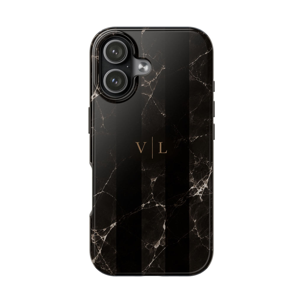 PERSONALIZED BLACK MARBLE STRIPES CUSTOM NAME PHONE CASE
