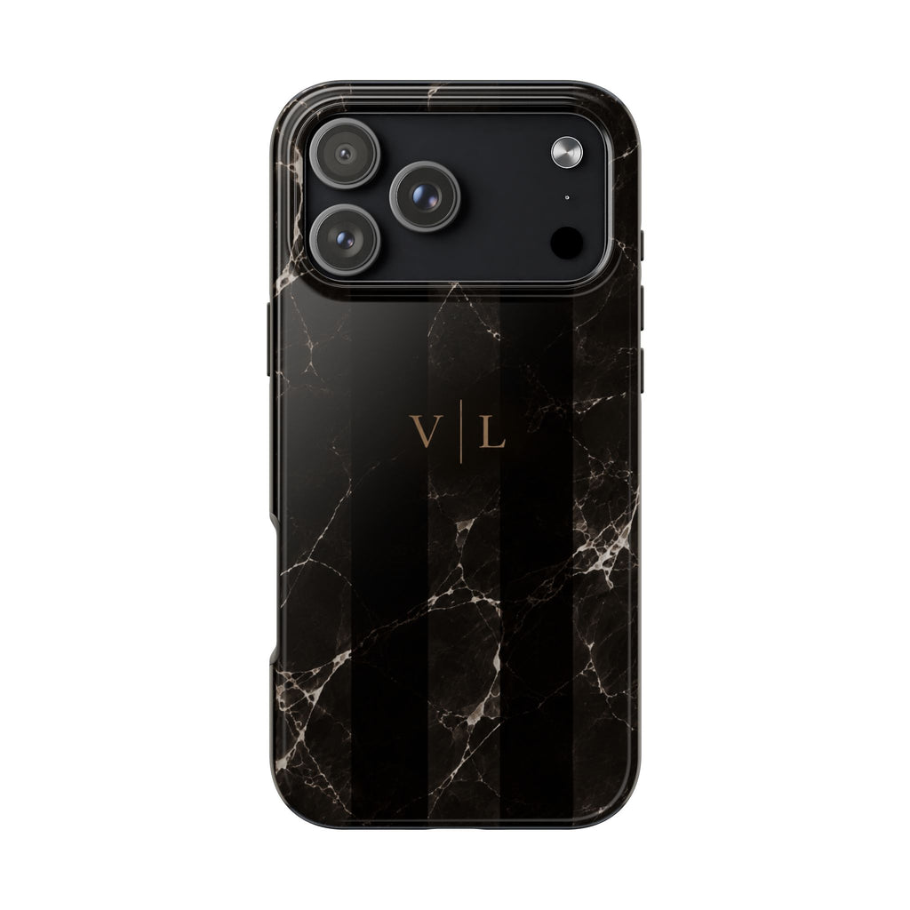 PERSONALIZED BLACK MARBLE STRIPES CUSTOM NAME PHONE CASE