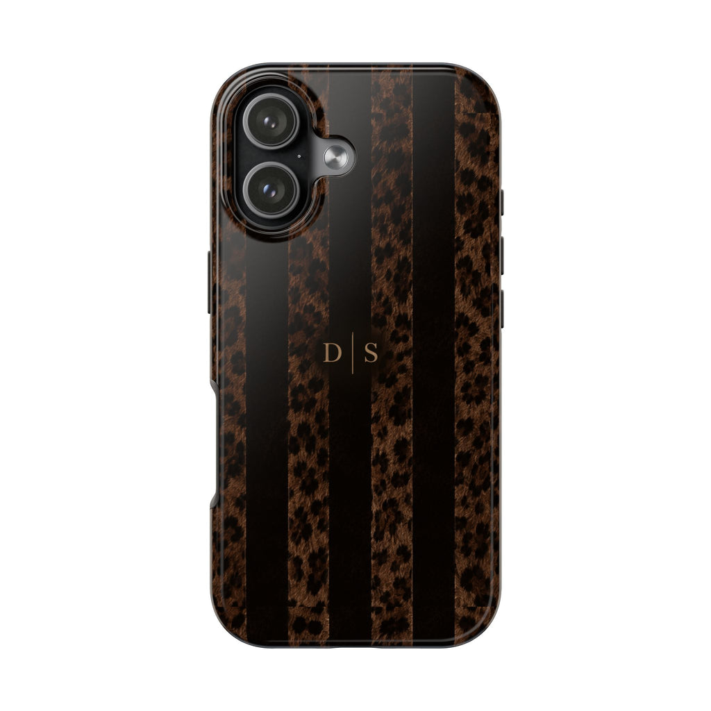 PERSONALIZED BLACK & BROWN LEOPARD STRIPES MONOGRAM INITIALS CUSTOM NAME PHONE CASE
