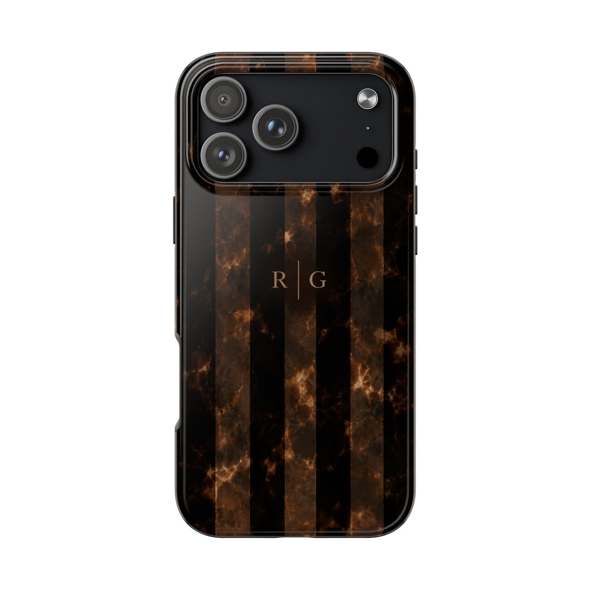 PERSONALIZED DARK BROWN MARBLE STRIPES MONOGRAM INITIALS CUSTOM NAME PHONE CASE