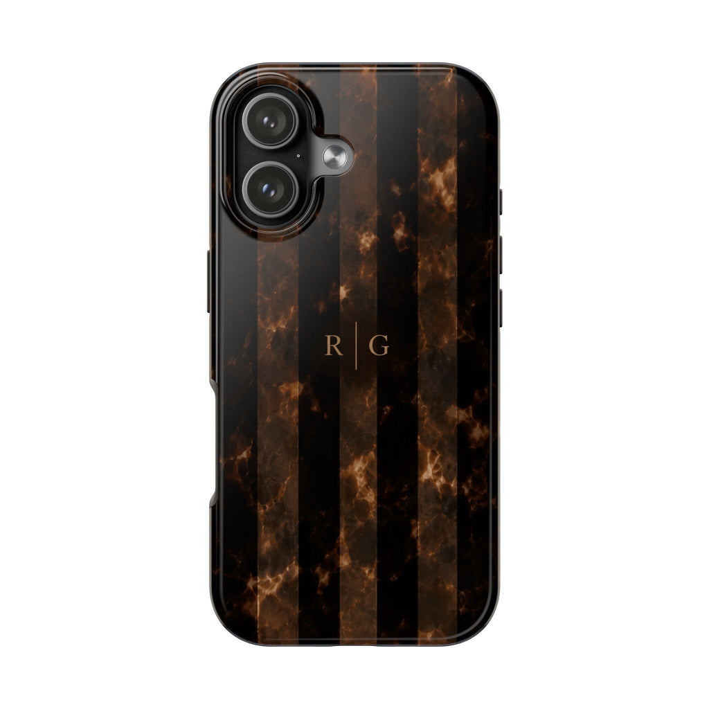PERSONALIZED DARK BROWN MARBLE STRIPES MONOGRAM INITIALS CUSTOM NAME PHONE CASE