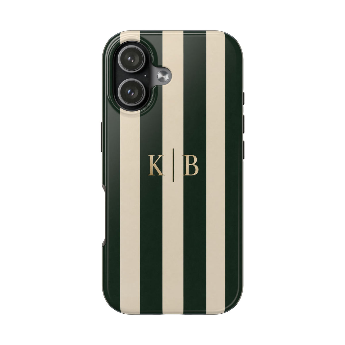 PERSONALIZED BEIGE & GREEN STRIPES CUSTOM MONOGRAM INITIALS NAME PHONE CASE