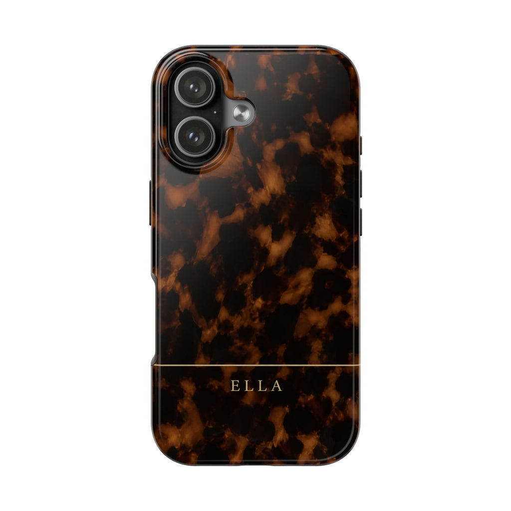 PERSONALIZED BROWN TORTOISE GOLD LINE CUSTOM NAME PHONE CASE