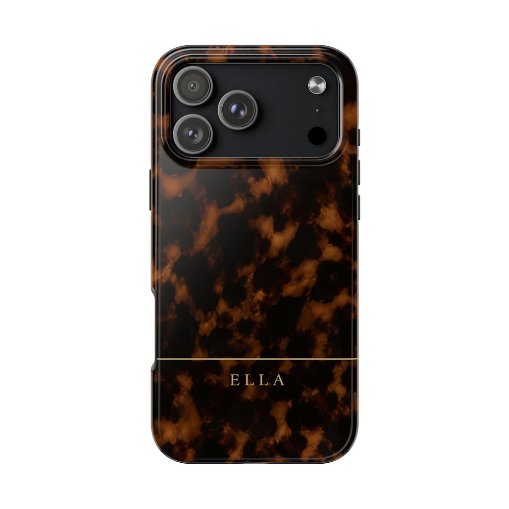 PERSONALIZED BROWN TORTOISE GOLD LINE CUSTOM NAME PHONE CASE