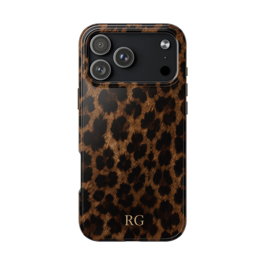 PERSONALIZED BROWN CHEETAH CUSTOM MONOGRAM INITIALS PHONE CASE