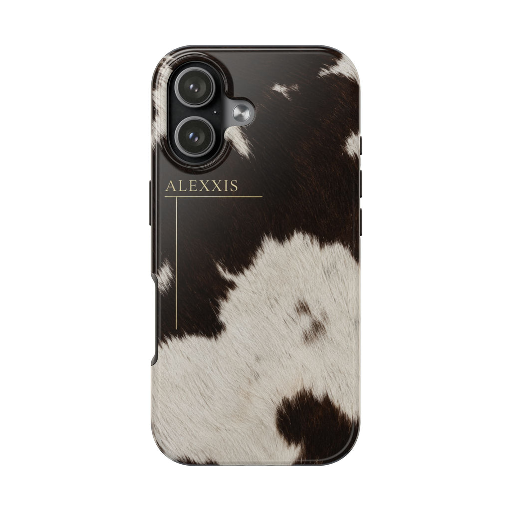 PERSONALIZED LARGE BROWN COWHIDE CUSTOM GOLD NAME PHONE CASE