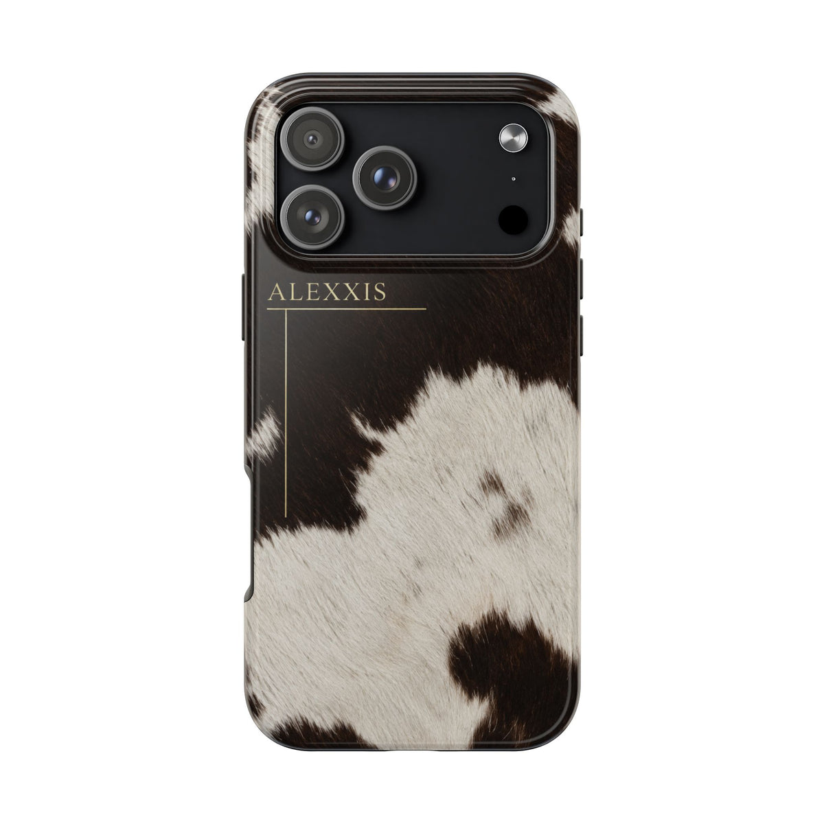 PERSONALIZED LARGE BROWN COWHIDE CUSTOM GOLD NAME PHONE CASE