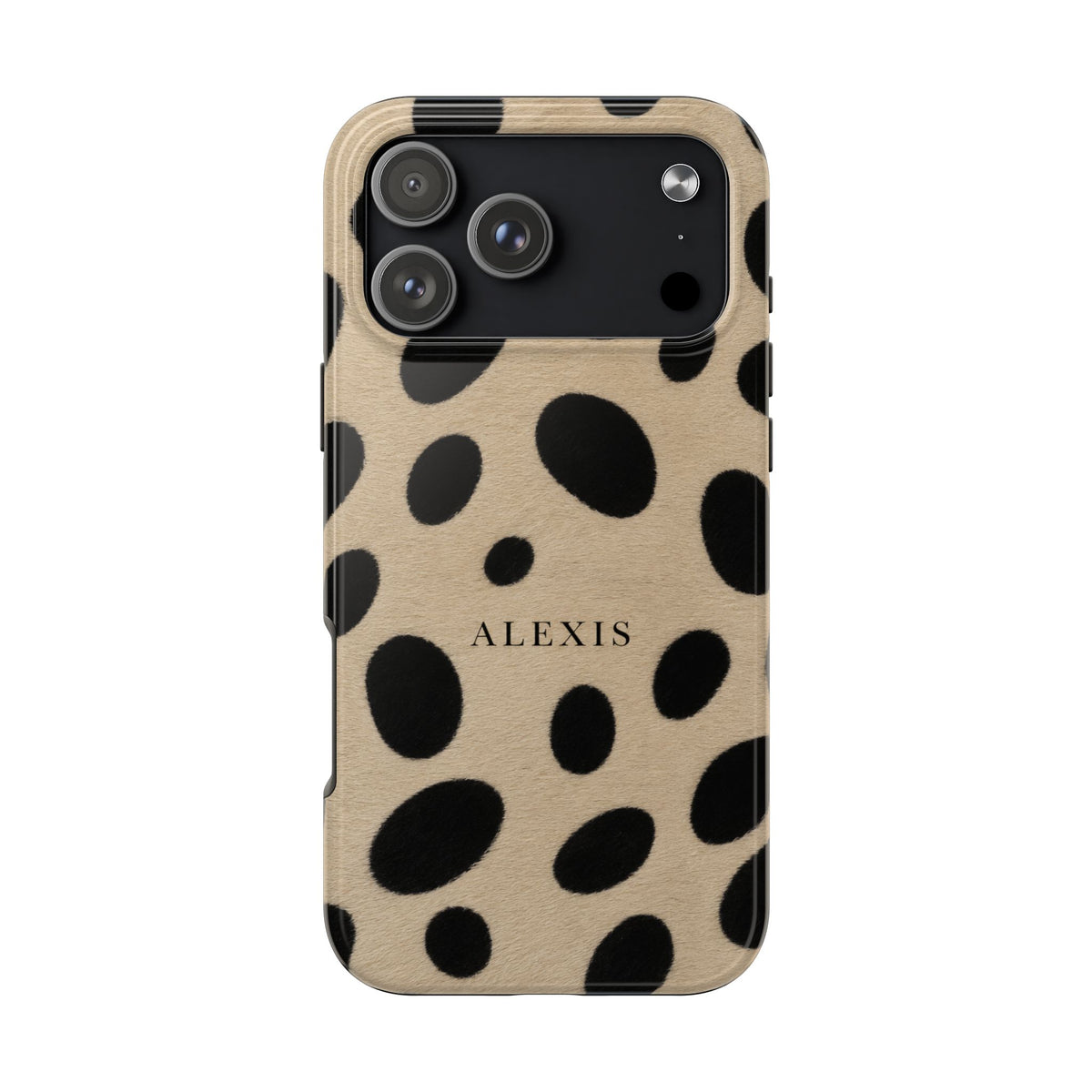 PERSONALIZED BEIGE & BLACK DOTS CUSTOM GOLD NAME PHONE CASE