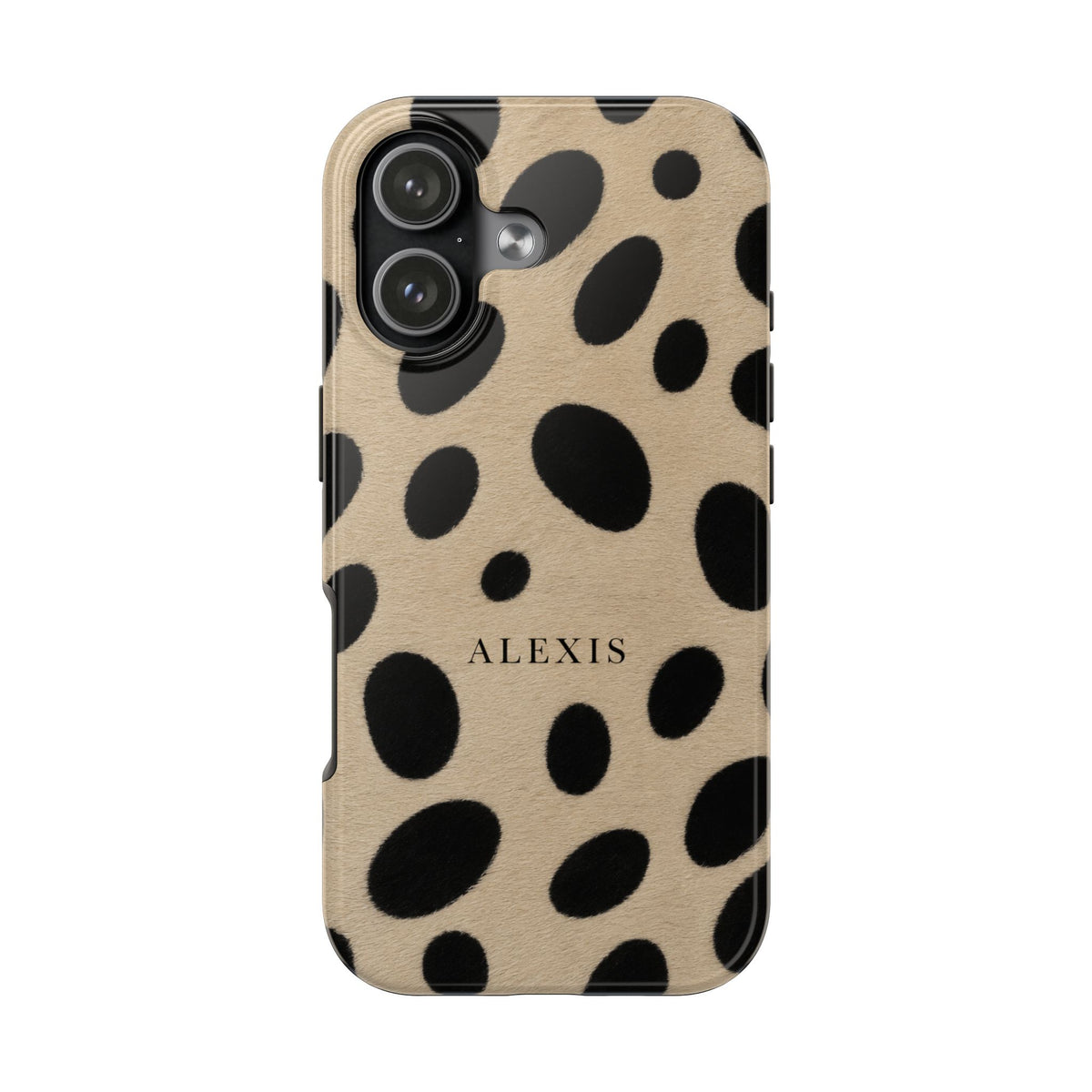 PERSONALIZED BEIGE & BLACK DOTS CUSTOM GOLD NAME PHONE CASE