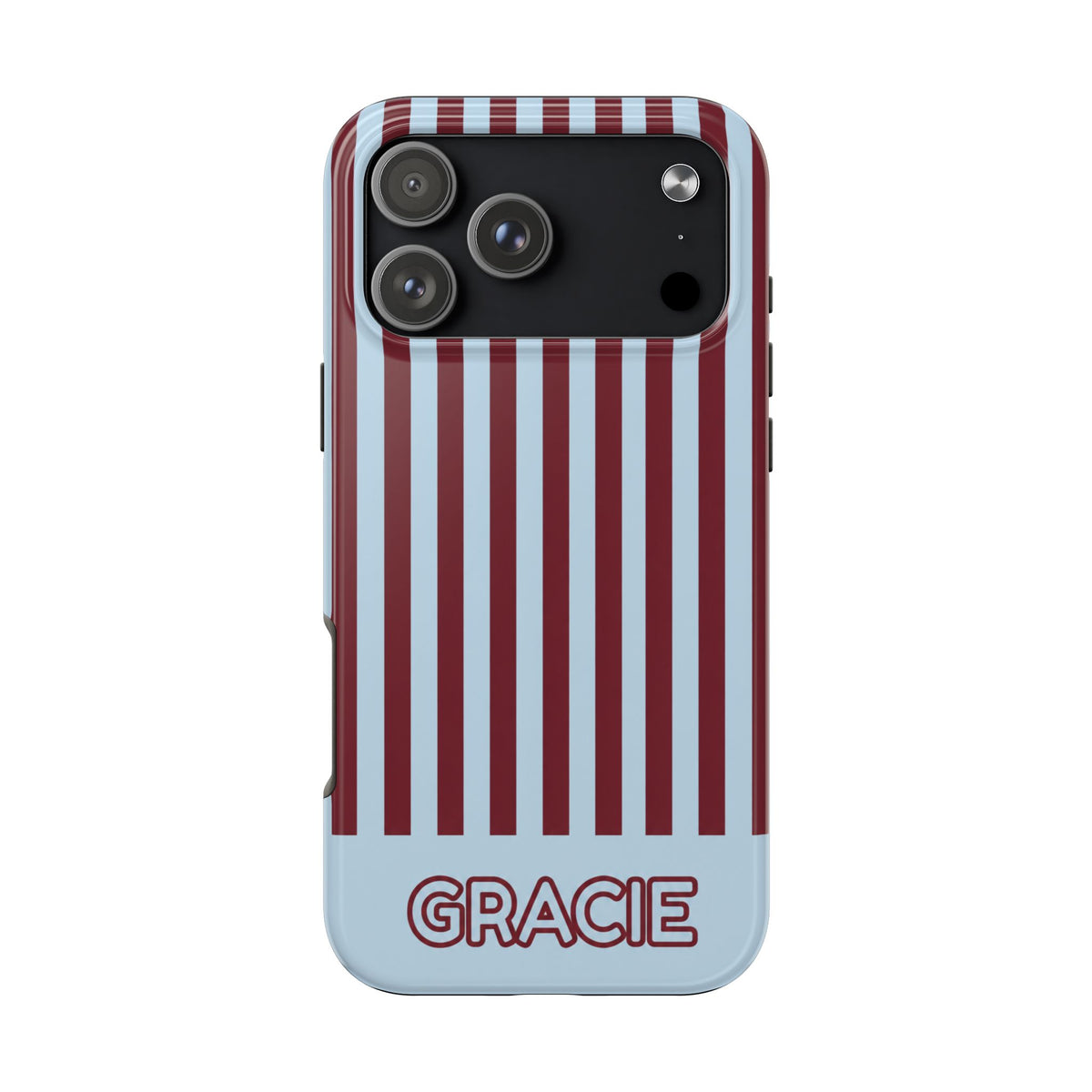 PERSONALIZED BURGUNDY BLUE STRIPES CUSTOM NAME PHONE CASE