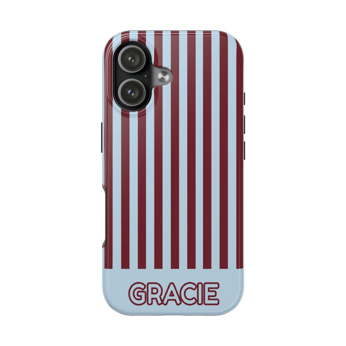 PERSONALIZED BURGUNDY BLUE STRIPES CUSTOM NAME PHONE CASE