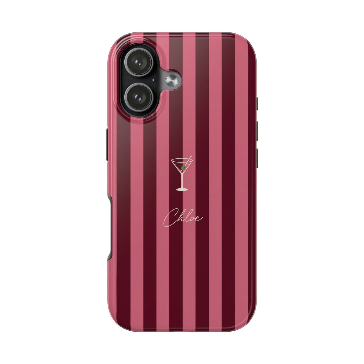 PERSONALIZED BURGUNDY STRIPES OLIVE MARTINI CUSTOM NAME PHONE CASE
