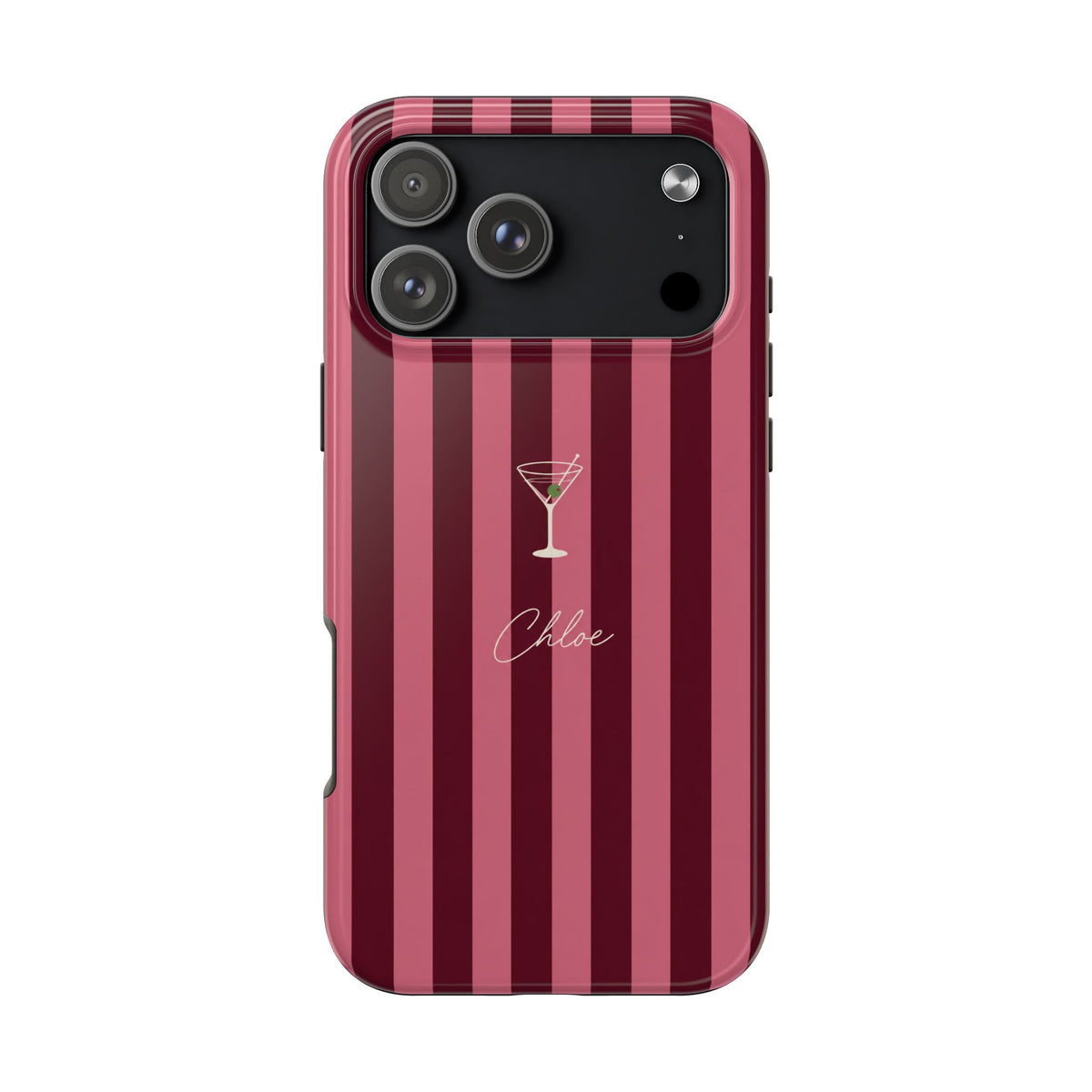 PERSONALIZED BURGUNDY STRIPES OLIVE MARTINI CUSTOM NAME PHONE CASE