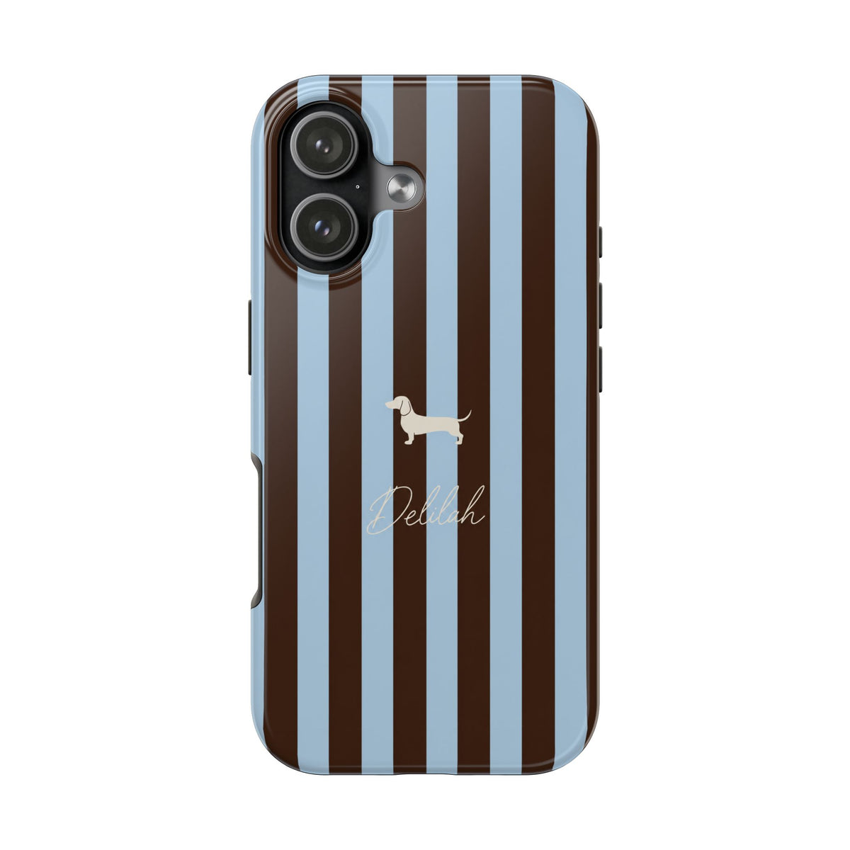 PERSONALIZED BROWN & BLUE STRIPES DACHSHUND CUSTOM NAME PHONE CASE