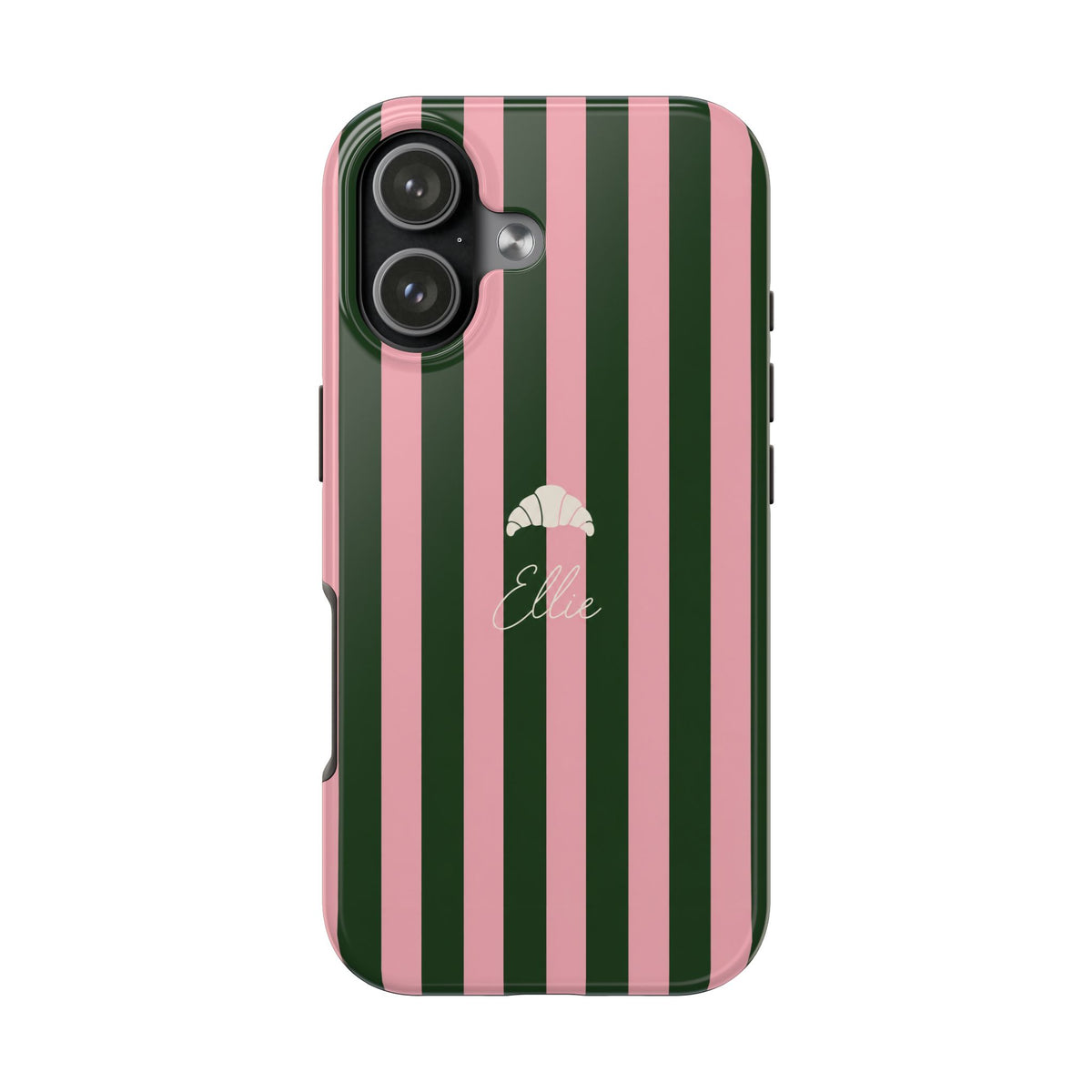 PERSONALIZED PINK & GREEN STRIPES CROISSANT CUSTOM NAME PHONE CASE