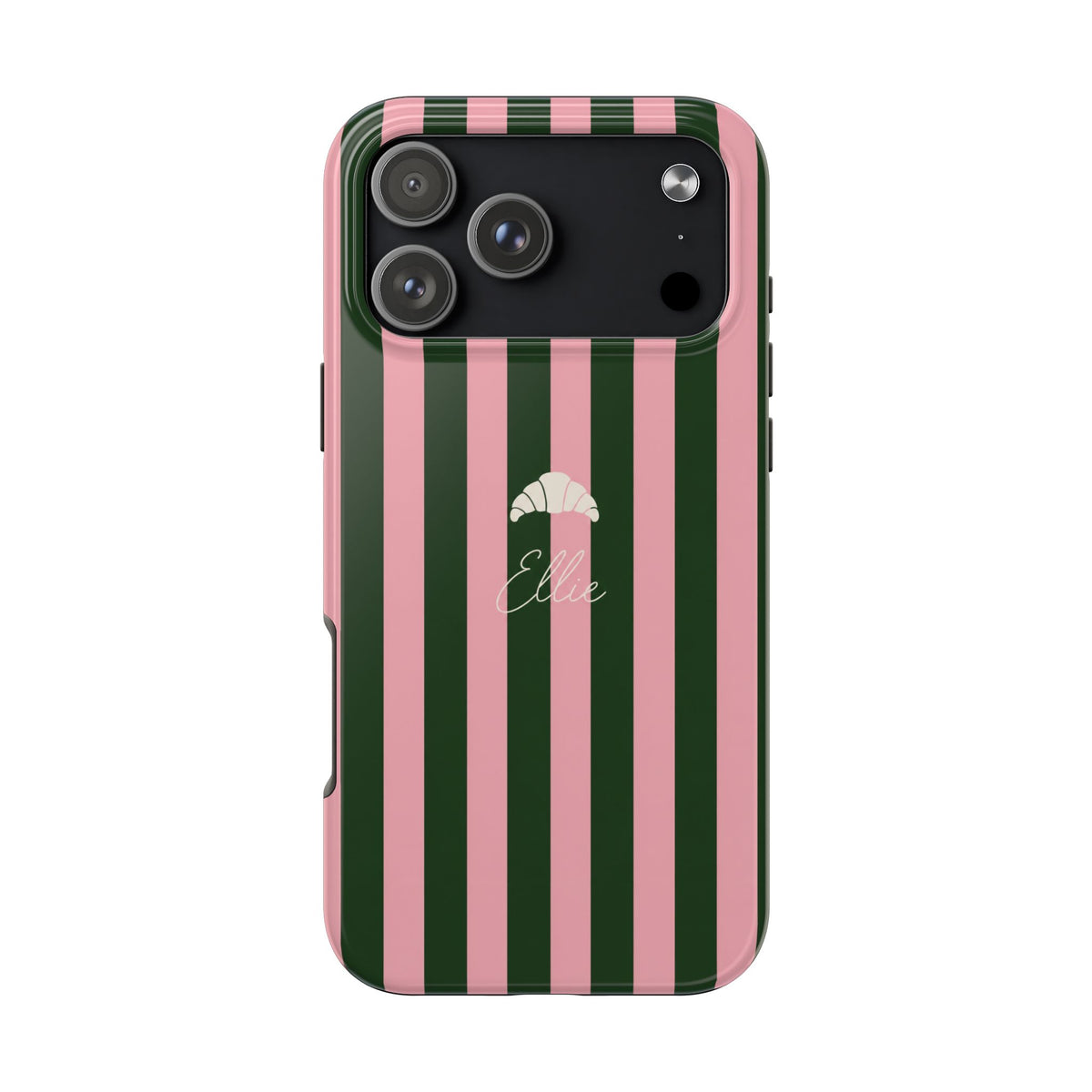 PERSONALIZED PINK & GREEN STRIPES CROISSANT CUSTOM NAME PHONE CASE