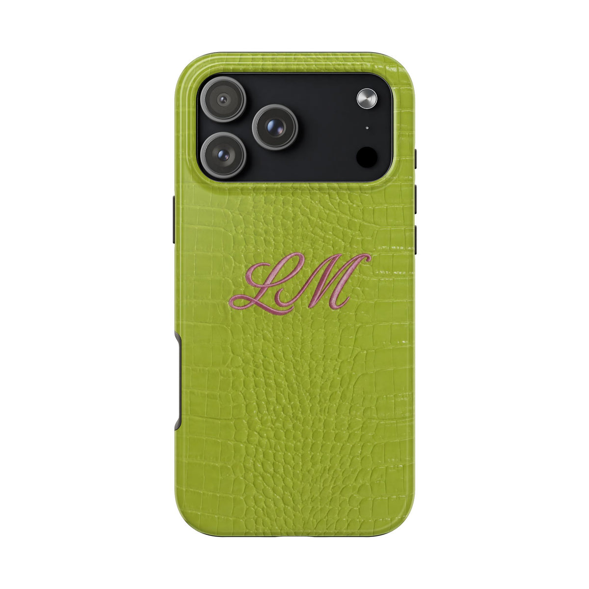 PERSONALIZED LIME GREEN CROC MONOGRAM INITIALS CUSTOM NAME PHONE CASE