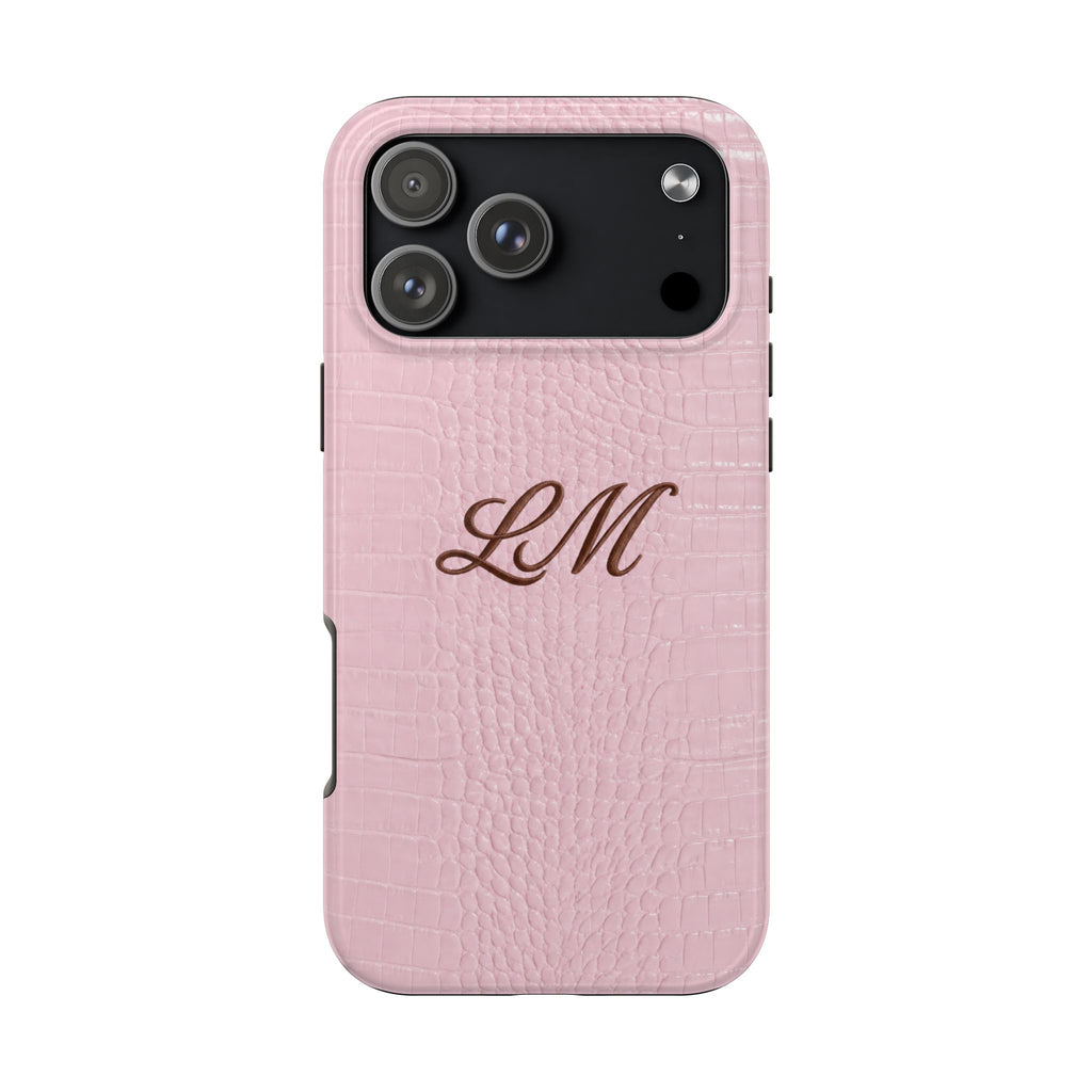 PERSONALIZED BABY PINK CROC MONOGRAM INITIALS CUSTOM NAME PHONE CASE