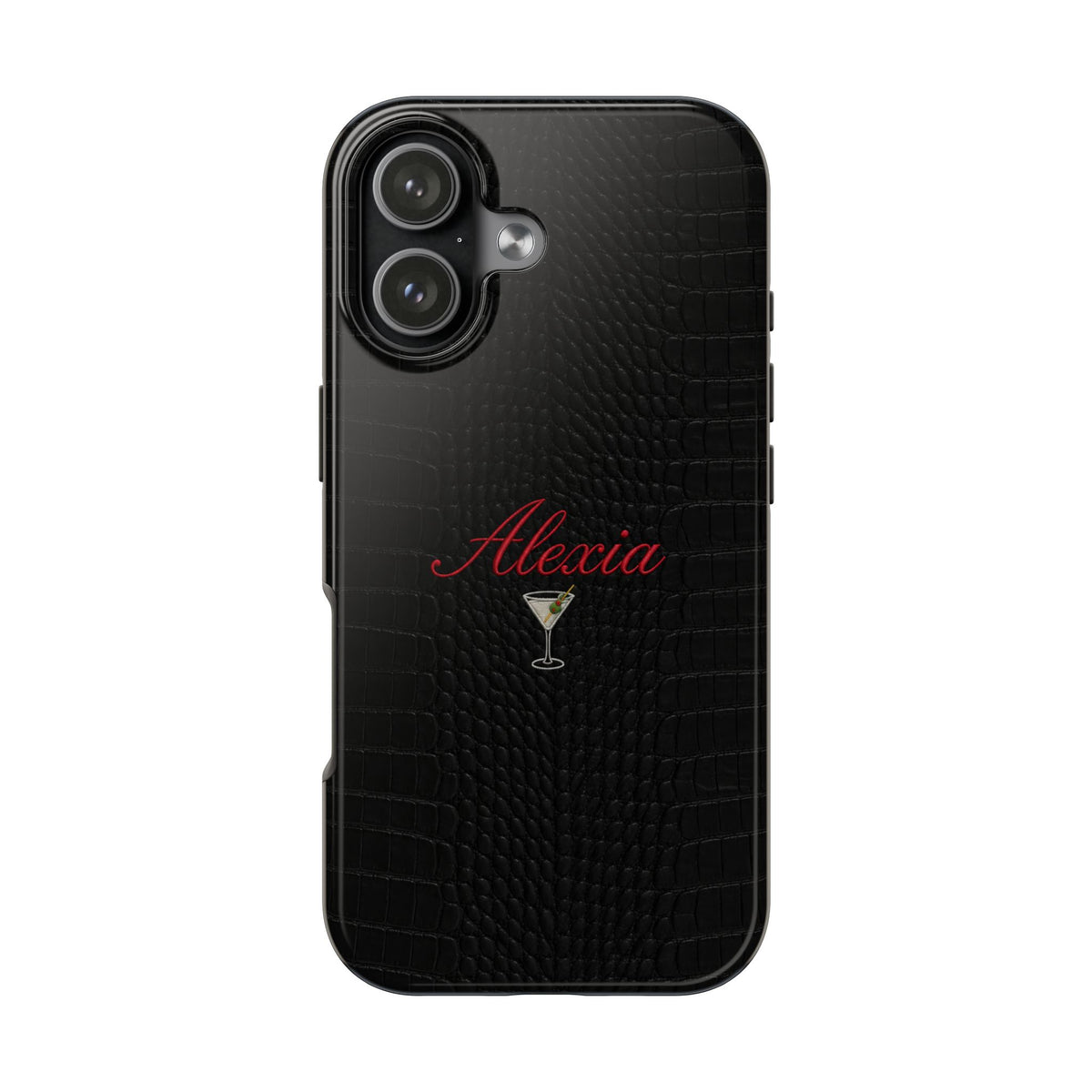 PERSONALIZED BLACK CROC MONOGRAM INITIALS OLIVE MARTINI CUSTOM NAME PHONE CASE