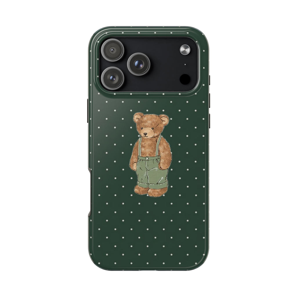 DARK GREEN POLKA DOTS TEDDY BEAR PHONE CASE
