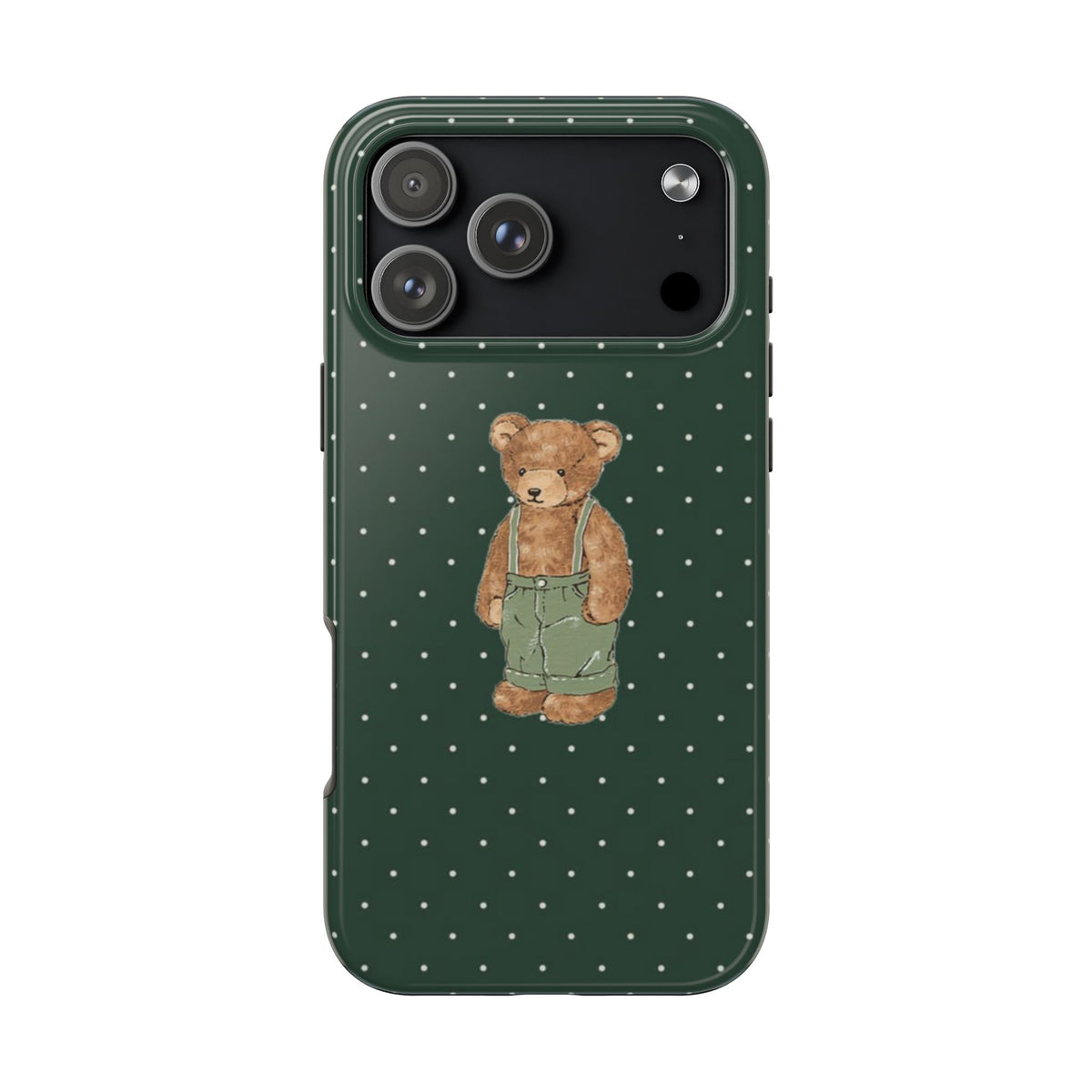 DARK GREEN POLKA DOTS TEDDY BEAR PHONE CASE