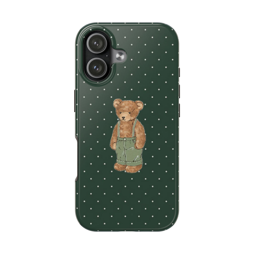DARK GREEN POLKA DOTS TEDDY BEAR PHONE CASE