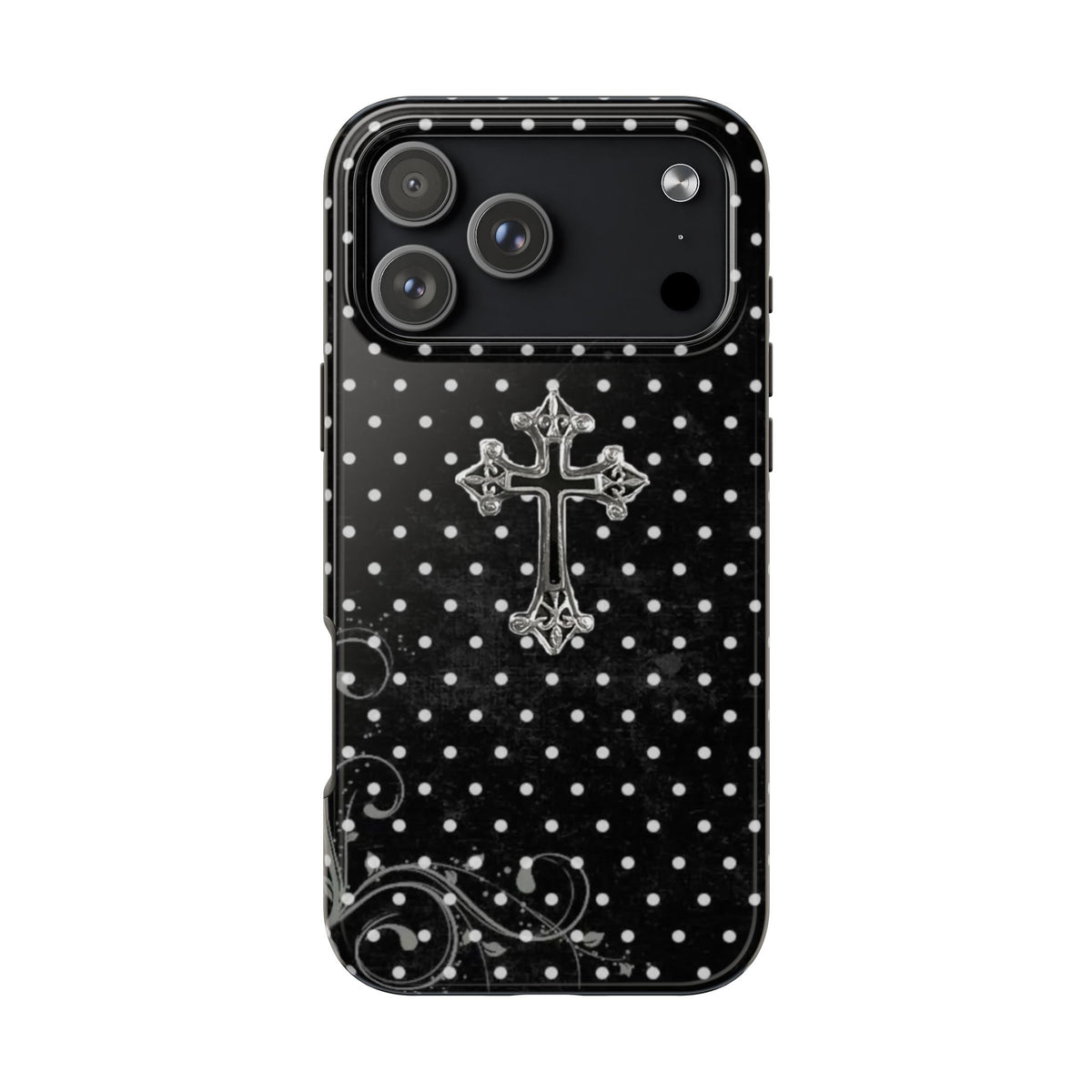 BLACK POLKA DOTS CROSS PHONE CASE