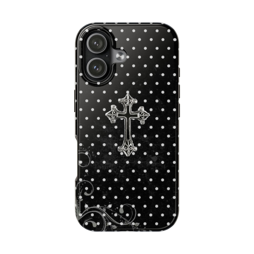 BLACK POLKA DOTS CROSS PHONE CASE
