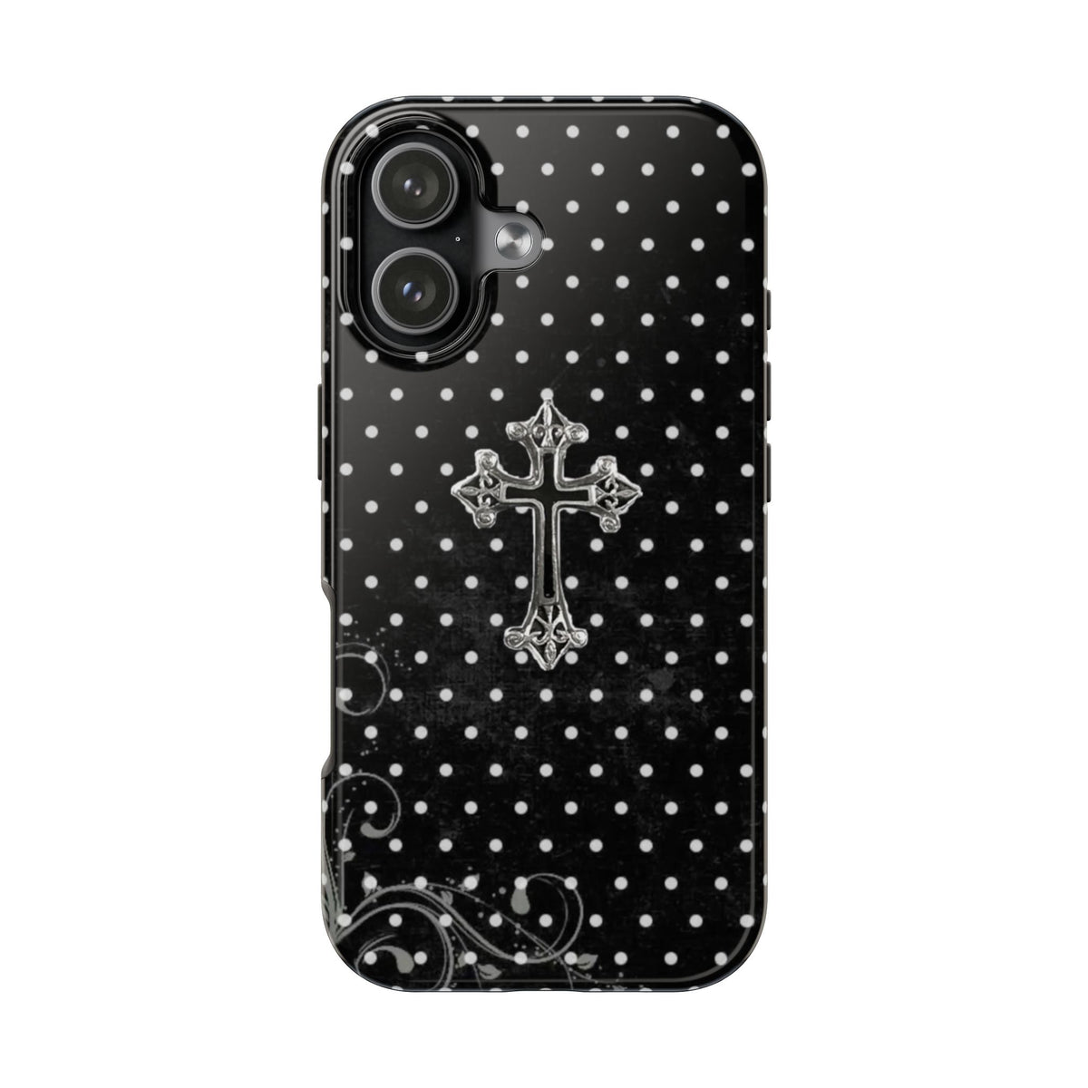 BLACK POLKA DOTS CROSS PHONE CASE