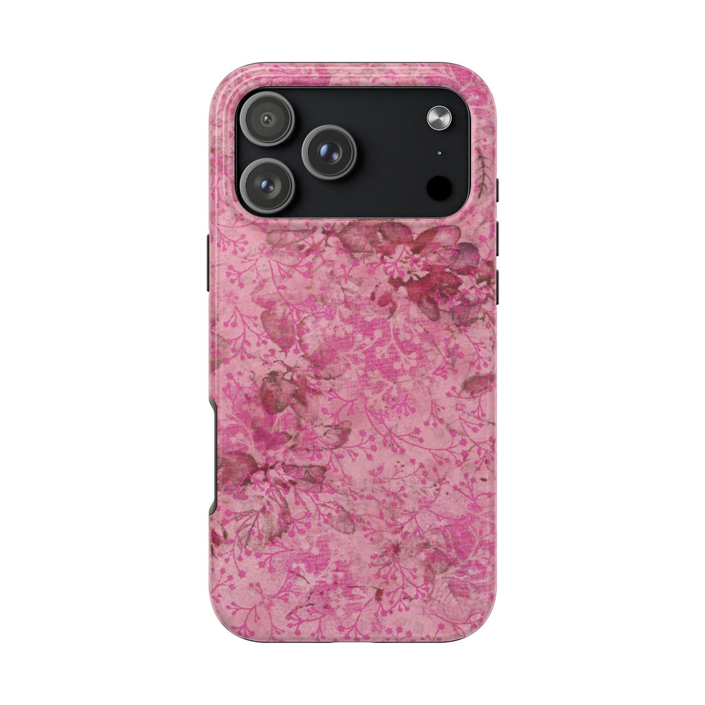 PINK BLOSSOM BURGUNDY FLORAL PHONE CASE