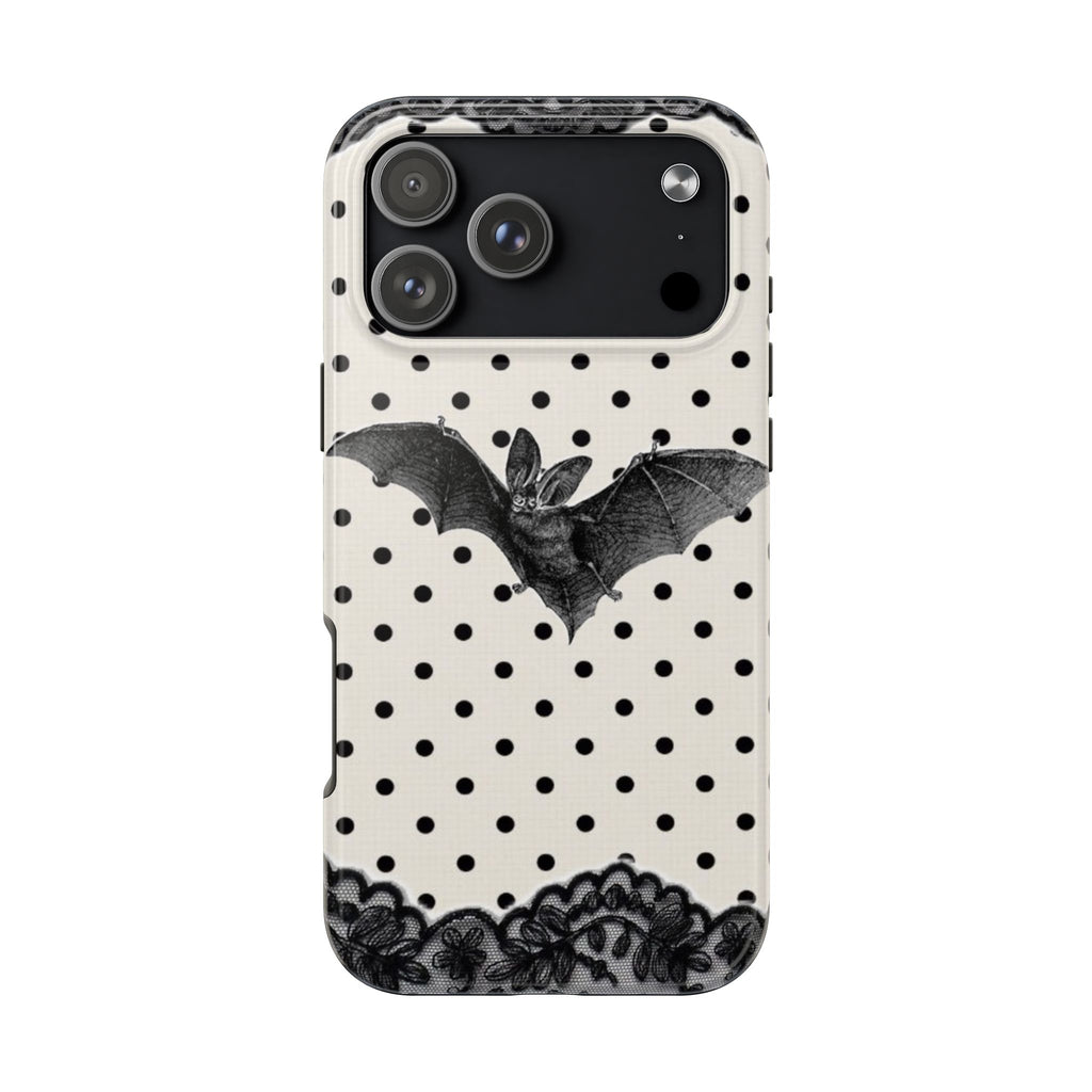 BLACK POLKA DOTS LACE BAT HALLOWEEN PHONE CASE