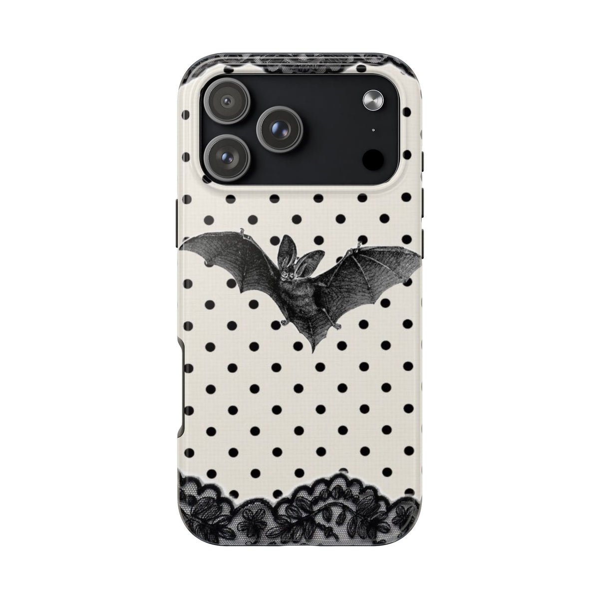 BLACK POLKA DOTS LACE BAT HALLOWEEN PHONE CASE