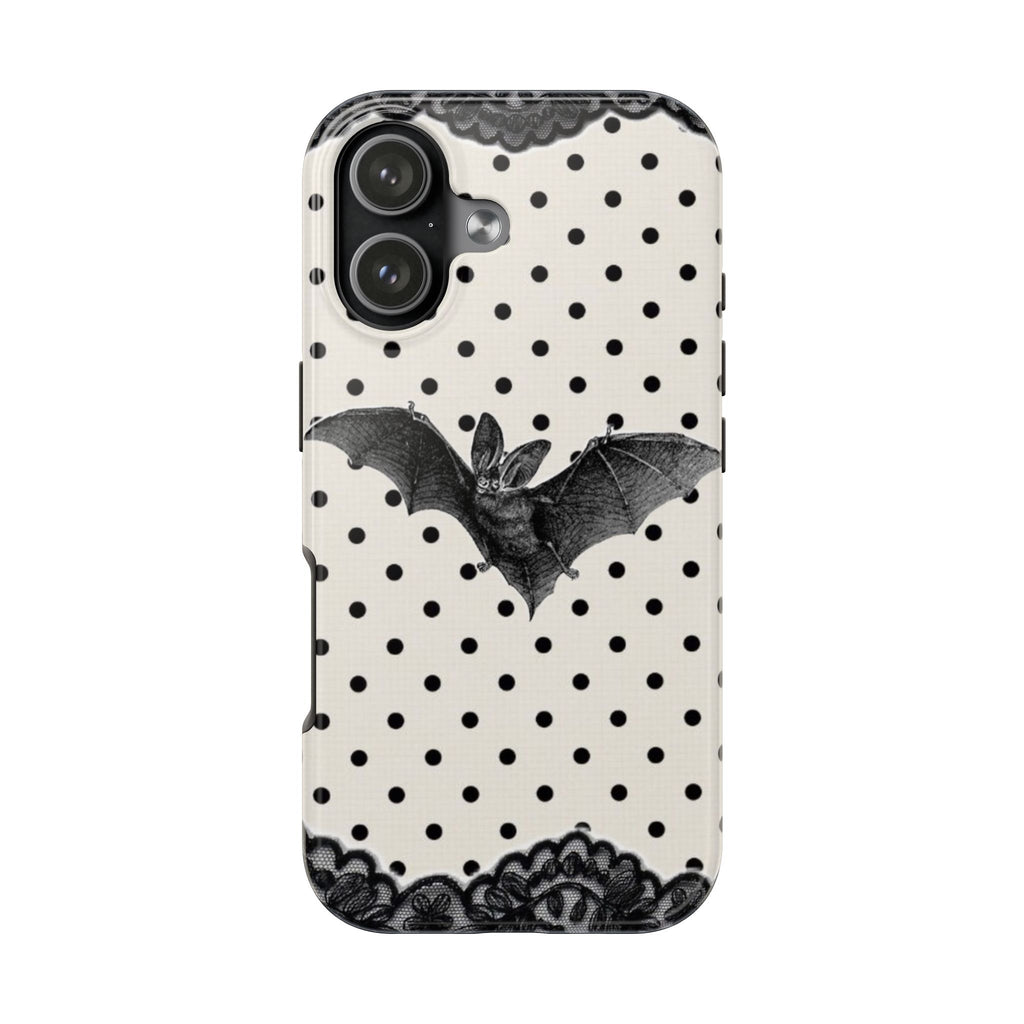 BLACK POLKA DOTS LACE BAT HALLOWEEN PHONE CASE
