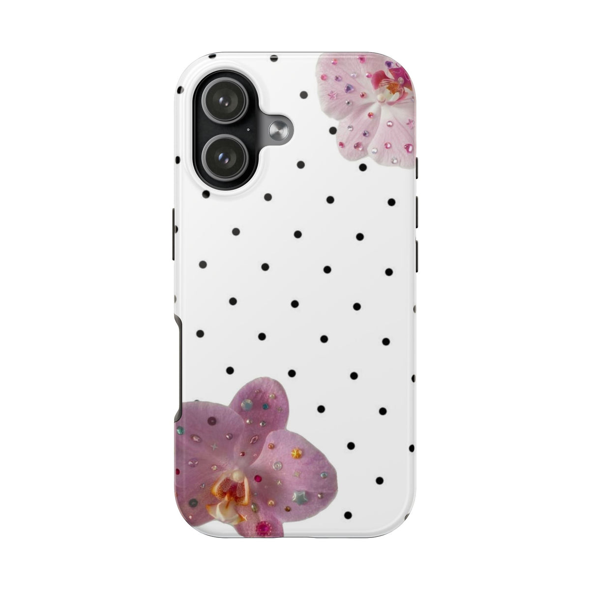 WHITE POLKA DOTS RHINESTONES LILY PHONE CASE