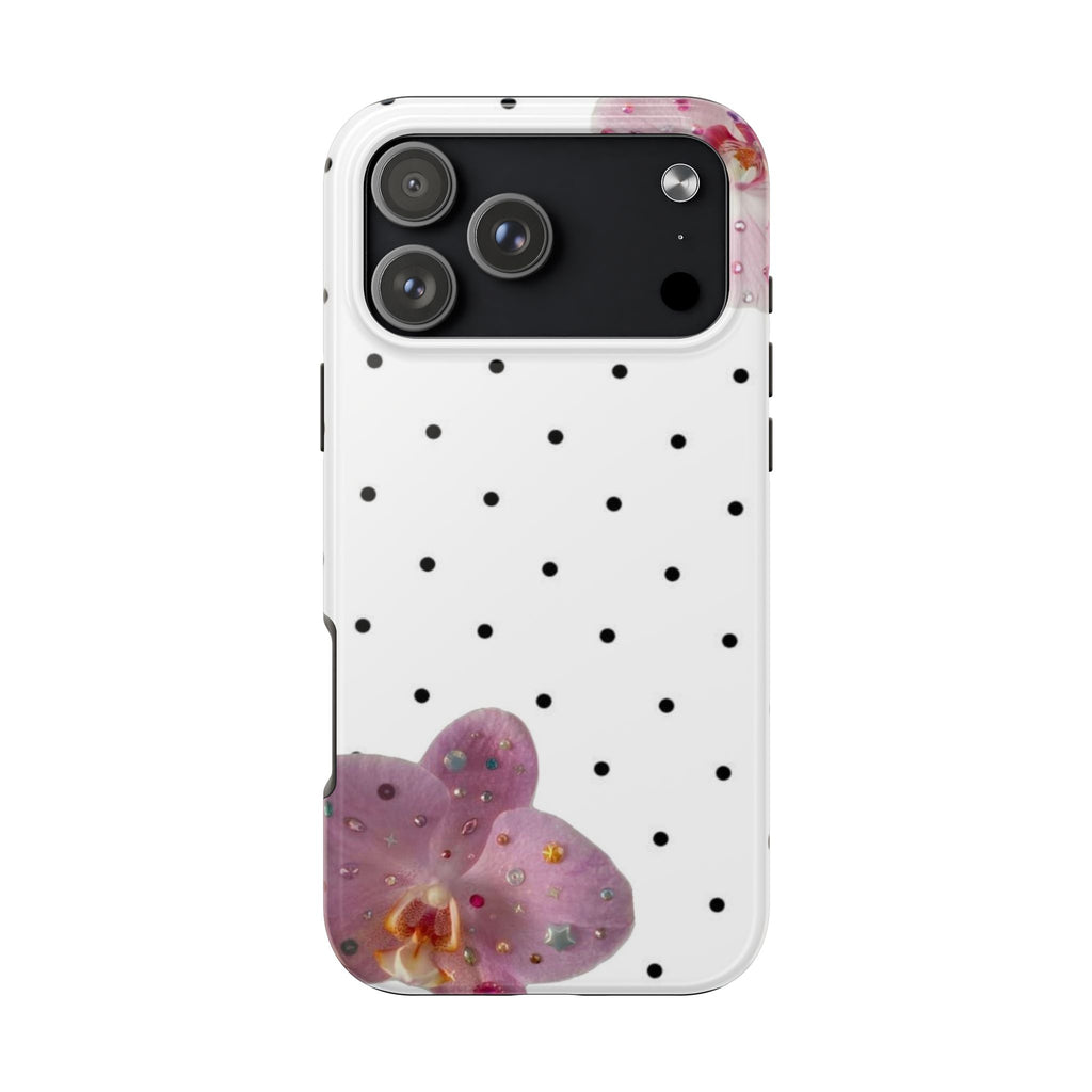 WHITE POLKA DOTS RHINESTONES LILY PHONE CASE