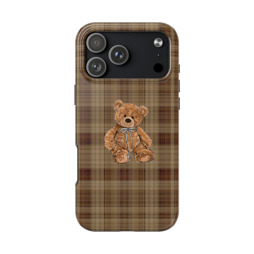 VINTAGE BROWN PLAID BOW TEDDY BEAR PHONE CASE