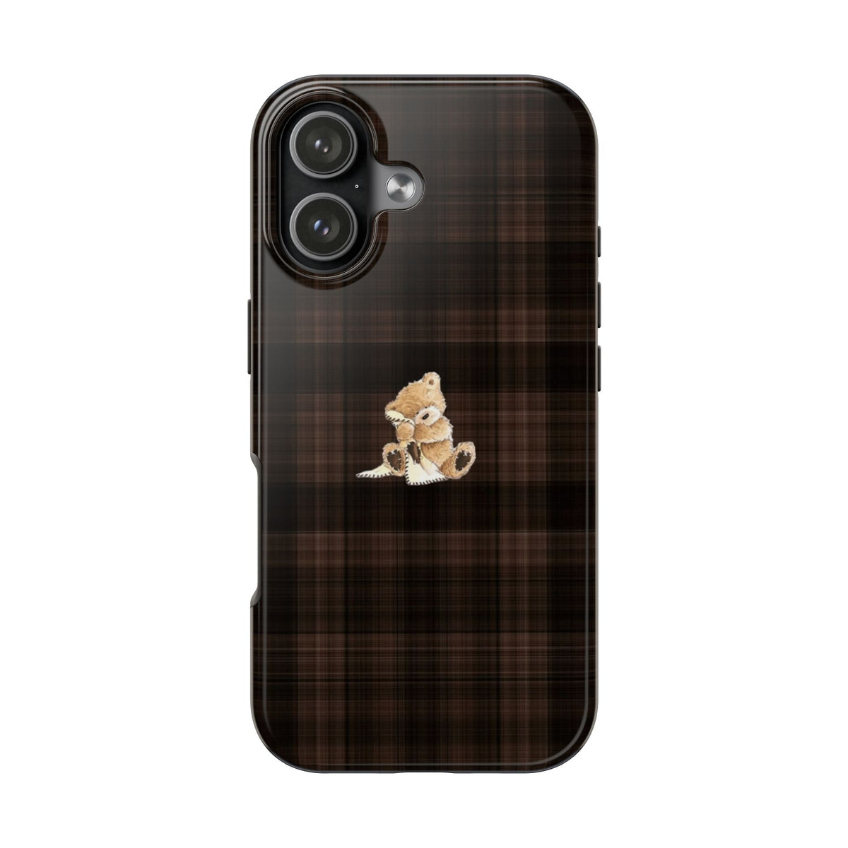 DARK BROWN PLAID MINI COZY TEDDY BEAR PHONE CASE