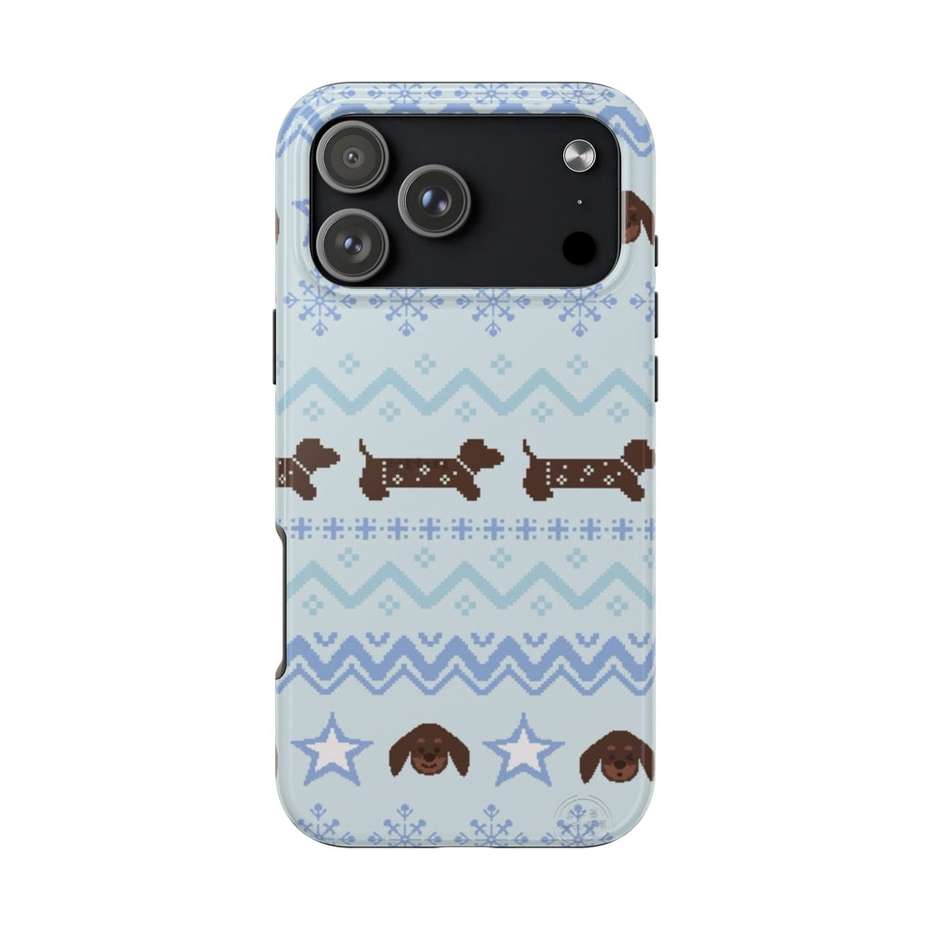 BLUE SNOW WINTER DACHSHUND PHONE CASE