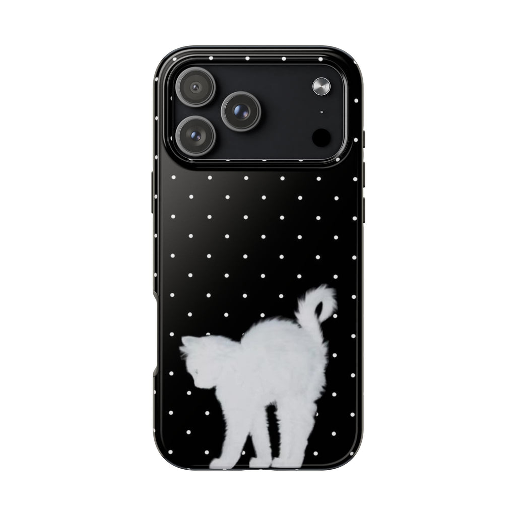BLACK POLKA DOTS WHITE CAT PHONE CASE