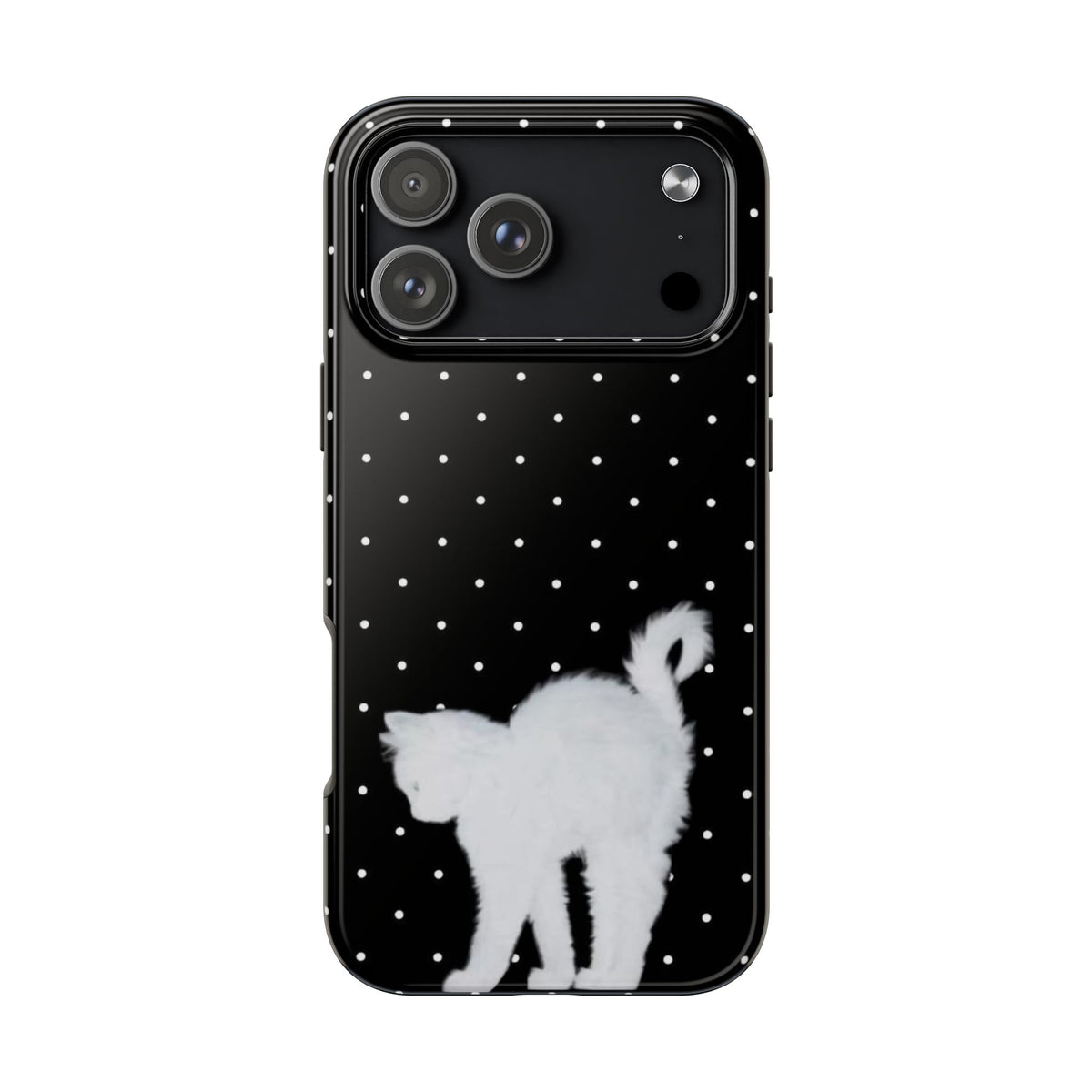 BLACK POLKA DOTS WHITE CAT PHONE CASE