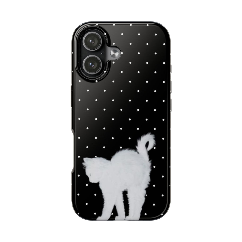 BLACK POLKA DOTS WHITE CAT PHONE CASE