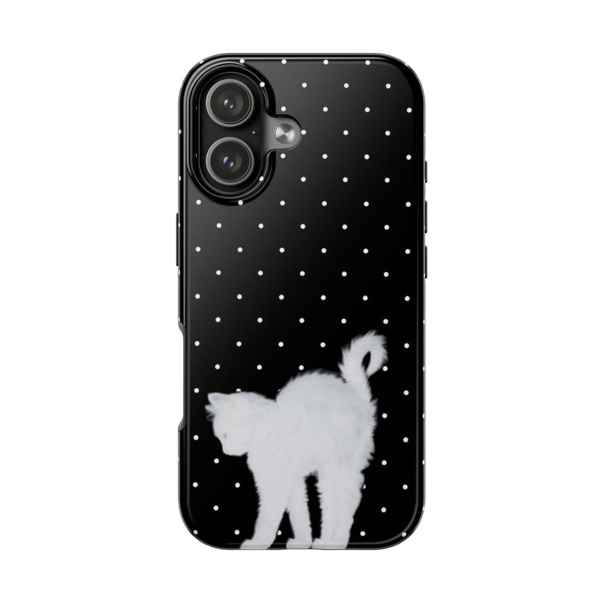 BLACK POLKA DOTS WHITE CAT PHONE CASE