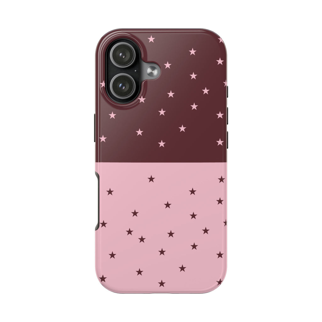 BURGUNDY & PINK STARS PHONE CASE