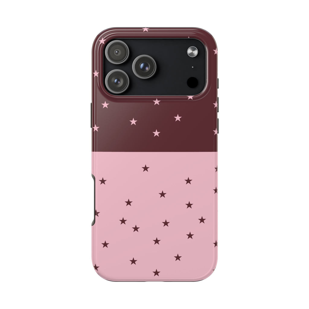 BURGUNDY & PINK STARS PHONE CASE