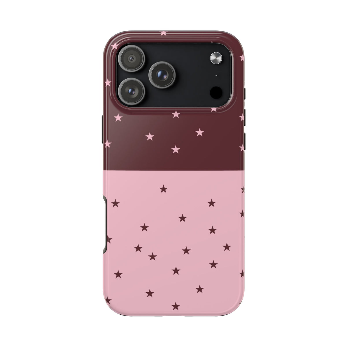 BURGUNDY & PINK STARS PHONE CASE