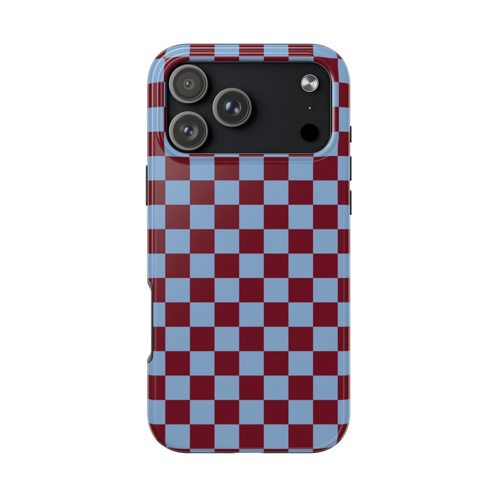 GLACIER BLUE BURGUNDY CHECKERED PHONE CASE