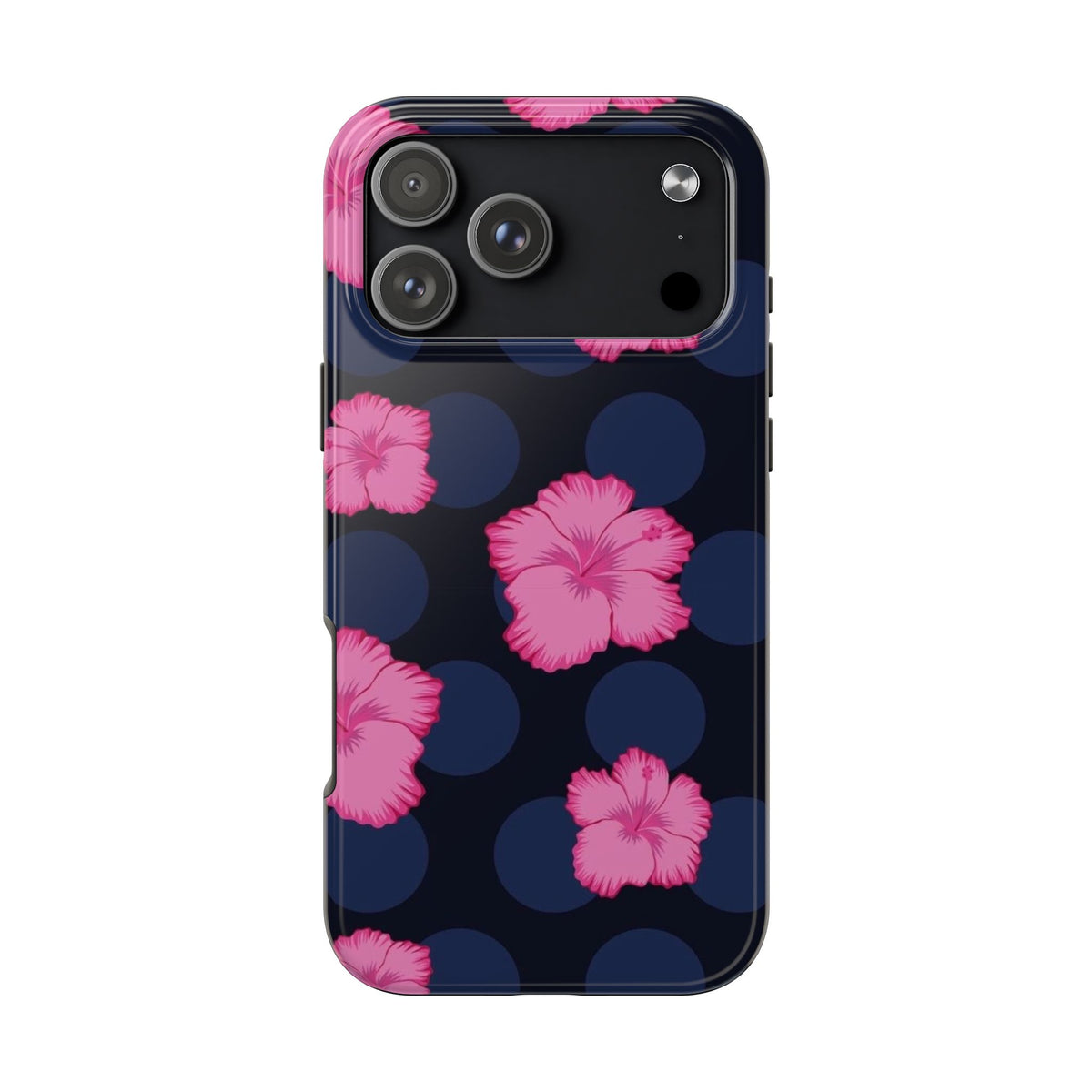 NAVY POLKA DOTS HIBISCUS PHONE CASE
